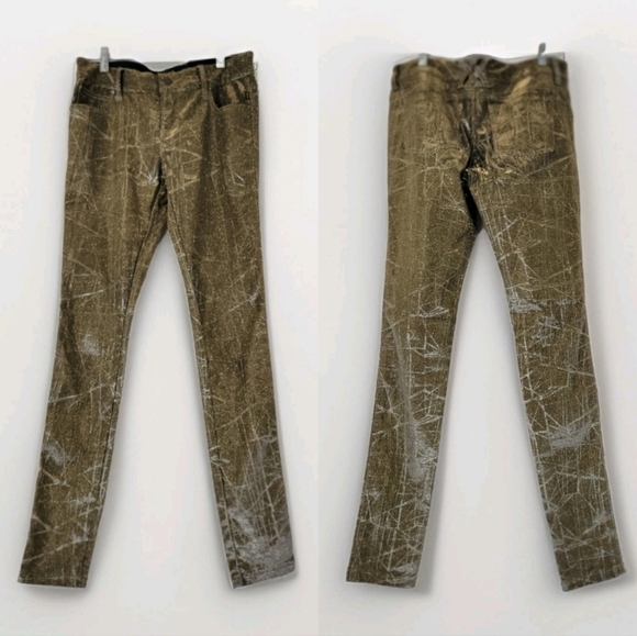 Tripp NYC Shine On Metallic Pants Size 28 Gold Bronze Silver Halographic Flawed - Picture 1 of 16